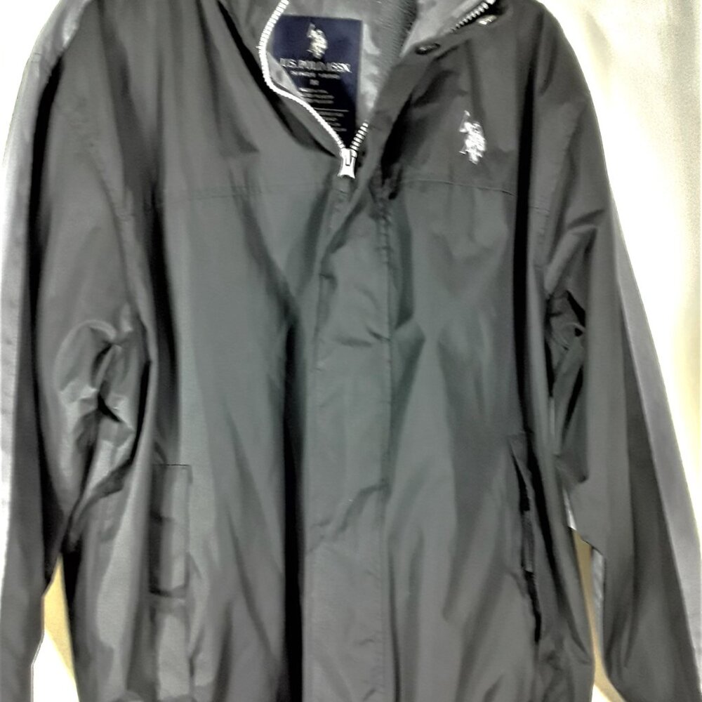 Mens All Weather Zip Front Jacket Silver & Black Fleece Lined US Polo Assn. Sz M